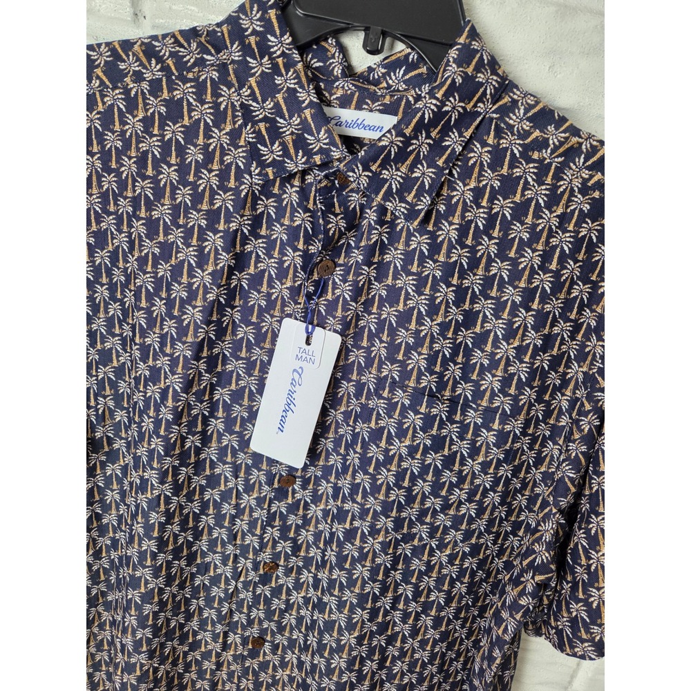 Caribbean Men's size XLT Tall Tiny Palm Tree print shirt Modal short sleeve NWT